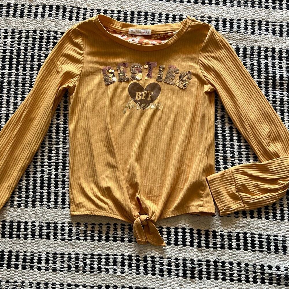 Sunset Sky Size 7/8 Mustard yellow besties Long sleeve t shirt